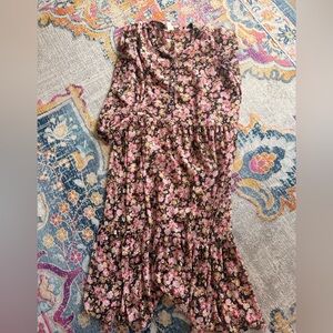 H&M Floral Tiered Midi Dress in Pink and Black